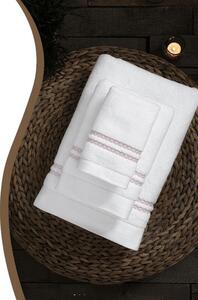 Dárková sada ručníků a osušek CHAINE. Ručníky a osušky s antibakteriální ochranou jsou vyrobeny z česané 100% MICRO bavlny o gramáži 550 g/m2. Bílá / béžová výšivka