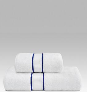 Ručník PREMIER 55x100 cm Řada ručníků PREMIER má skvělé užitečné vlastnosti: výborně saje vlhkost, rychle schne, je jemný a na pokožku působí konejšivě. Bílá / modrá výšivka