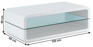 Konferenční stolek GOLMER 120x60 cm, bílá extra vysoký lesk HG, sklo