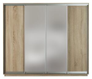 Šatní skříň 280 cm s posuvnými dveřmi v dekoru dub sonoma se zrcadly s korpusem dub KN1108
