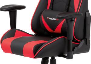 Autronic Kancelářská židle houpací mech., černá + červená koženka, plast. kříž