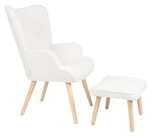 Relaxační křeslo ušák ROMEO II + taburet — masiv, látka bouclé, přírodní / bílá