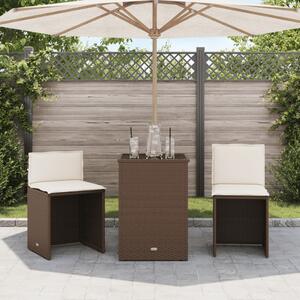 3dílný bistro set s poduškami hnědý polyratan