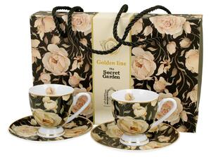 Porcelánový šálek na noze s podšálkem English Roses Black 90 ml sada 2ks BT