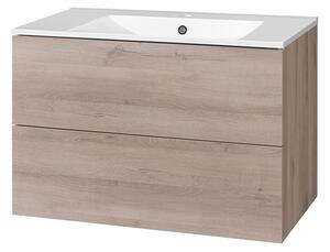 Mereo Aira, koupelnová skříňka s keramickým umyvadlem 81 cm, bílá, dub, šedá Aira, koupelnová skříňka s keramickym umyvadlem 81 cm, bílá Varianta: Aira, koupelnová skříňka s keramickym umyvadlem 81 cm, dub