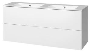 Mereo Aira, koupelnová skříňka s keramickým umyvadlem 121 cm, bílá, dub, šedá Varianta: Aira, koupelnová skříňka s keramickým umyvadlem 121 cm, šedá
