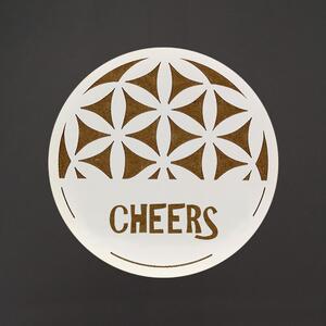 AMADEA Dřevěný podtácek kulatý text "Cheers", průměr 10,5 cm, český výrobek