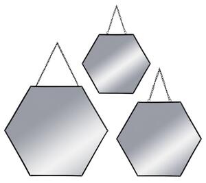 Závěsné zrcadlo Hexagon, černé, sada 3ks