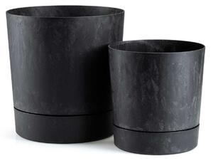 PLASTOVÝ KVĚTINÁČ AZALEA SADA 2KS 22,5X23,5 CM+17,5X18,5 CM IMITACE BETONU ČERNÁ