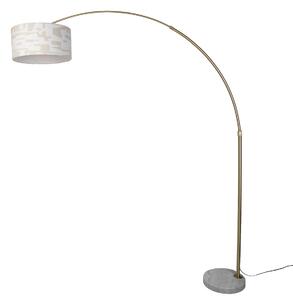 Mosazná stojací lampa s bílým a béžovým pruhovaným stínidlem 50 cm - XXL