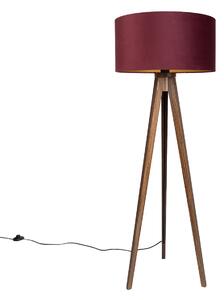 Stojací lampa Tripod Classic - ořechové dřevo, červené stínidlo a zlatý vnitřek, 50 cm