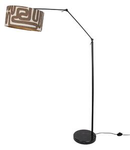 Nastavitelná černá stojací lampa s hnědým a béžovým pruhovaným stínidlem 50 cm - Editor