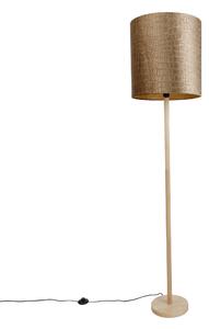 Dřevěná stojací lampa se sametovým stínidlem s krokodýlím vzorem 40 cm - Mels
