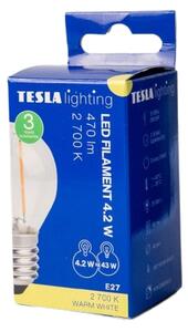 TESLA lighting Tesla - LED žárovka FILAMENT RETRO miniglobe, E27, 4,2W, 230V, 470lm, 10 000h, 2700K , 360°