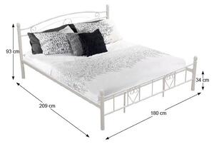 Manželská postel bílá kovová s lamelovým roštem 180x200 cm TK3002