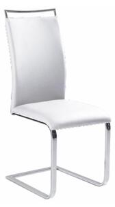 Kovová jídelní židle z ekokůže v bílé barvě s moderním podstavcem bez zadní opěry TK127