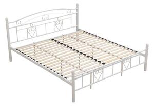 Manželská postel bílá kovová s lamelovým roštem 180x200 cm TK3002