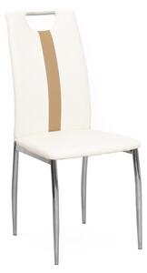 Jídelní židle v bílé ekokůži s béžovým pruhem na opěradle TK2041