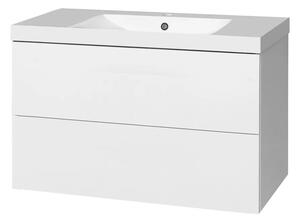 Mereo Aira, koupelnová skříňka s umyvadlem z litého mramoru 101 cm, bílá, dub, šedá Aira, koupelnová skříňka s umyvadlem z litého mramoru 101 cm, bíl…
