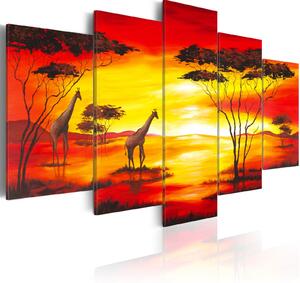 Obraz - Žirafy na pozadí se západem slunce 100x50