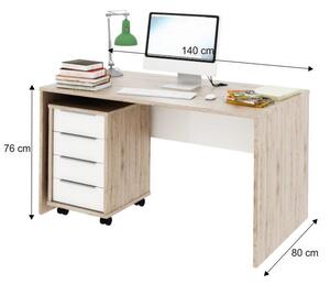 PC stůl 140x80 cm v kombinaci dub san remo a bílá Typ 11 TK2157