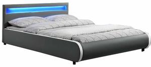 Manželská postel 160x200 cm s lamelovým roštem a LED osvětlením šedá ekokůže TK3010