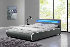 Manželská postel 160x200 cm s lamelovým roštem a LED osvětlením šedá ekokůže TK3010