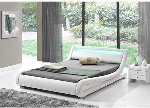 Manželská postel 180x200 cm s roštem a LED osvětlením bílá ekokůže TK3021