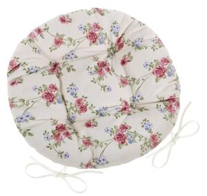 Bellatex Sedák DITA kulatý prošívaný průměr 40 cm Růžička pnoucí Smetanová,Růžová,Zelená