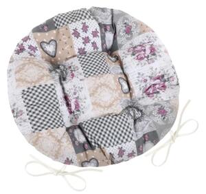 Bellatex Sedák DITA kulatý prošívaný průměr 40 cm Patchwork Šedá,Béžová,Vínová