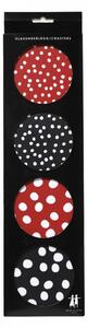Tácky pod skleničky Polka dots red black 4-set 9x9, Klippan Švédsko