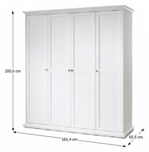 Velká čtyřdvéřová skříň v provensálském stylu bílé barvy TK001