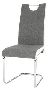 Jídelní židle šedá látka, boky bílá ekokůže na chromových nohách TK2033
