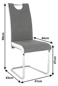 Jídelní židle šedá látka, boky bílá ekokůže na chromových nohách TK2033