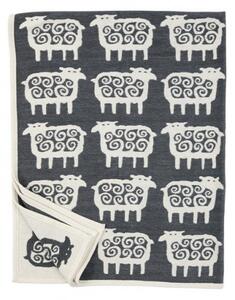 Bavlněná deka chenille Black Sheep grey 140x180, Klippan Švédsko Tmavě šedá