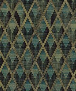 Geometrická vliesová tapeta na zeď, zeleno-zlatá, CAB503, The Texture Book, Masureel