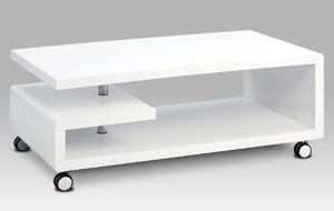 Autronic - Konferenční stolek 115x60x45, bílá MDF vysoký lesk, chrom, 4 kolečka - AHG-618 WT