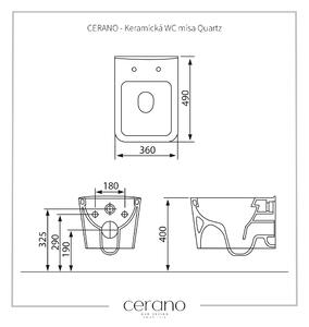 CERANO - Závěsná WC mísa Quartz, Rimless - bílá lesklá - 36x49 cm