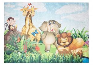 Makro Abra Dětský kusový koberec vhodný k praní BAMBINO 2650 Slon Žirafa Opice Lev vícebarevný Rozměr: 140x200 cm