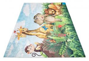 Makro Abra Dětský kusový koberec vhodný k praní BAMBINO 2650 Slon Žirafa Opice Lev vícebarevný Rozměr: 140x200 cm