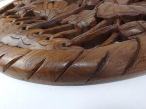Závěsná dekorace 60 cm, teakovíé dřevo, ruční práce (Dekorace LOTOSY 3D, hnědá, kulatá)