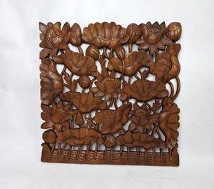 Závěsná dekorace 60x60 cm, teakové dřevo, ruční práce (Dekorace LOTOSY, 3D dřevořezba)