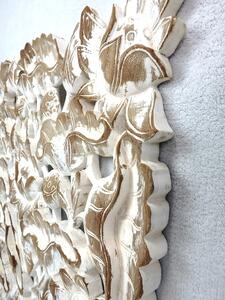 Závěsná dekorace 60x60 cm, teakové dřevo, ruční práce (Dekorace LOTOSY bílá, 3D dřevořezba)