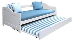 Dětská postel s přistýlkou, borovicové dřevo / bílá, 90x200, INTRO