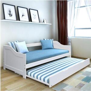 Dětská postel s přistýlkou, borovicové dřevo / bílá, 90x200, INTRO