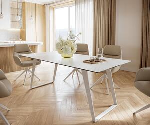 DELIFE Jídelní stůl Edge 200x100 cm keramika Laminam® Statuarietto bílá kov šikmý bílá