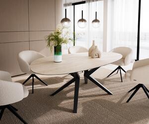 DELIFE Jídelní stůl Edge oválný 220x120 keramika Laminam®Travertino Bianco krémově bílá Zenthara hranatý kov černý