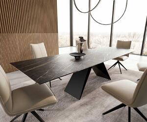 DELIFE Jídelní stůl Edge 200-300x100 keramika Laminam®Noir Desir hnědý V-podnož plochá ocel černá rozkládací