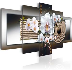 Obraz - Orchidejová a zenová zahrada - hnědá 100x50