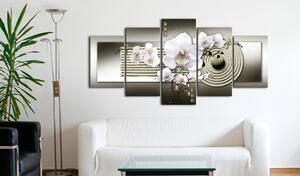 Obraz - Orchidejová a zenová zahrada v šedi 100x50